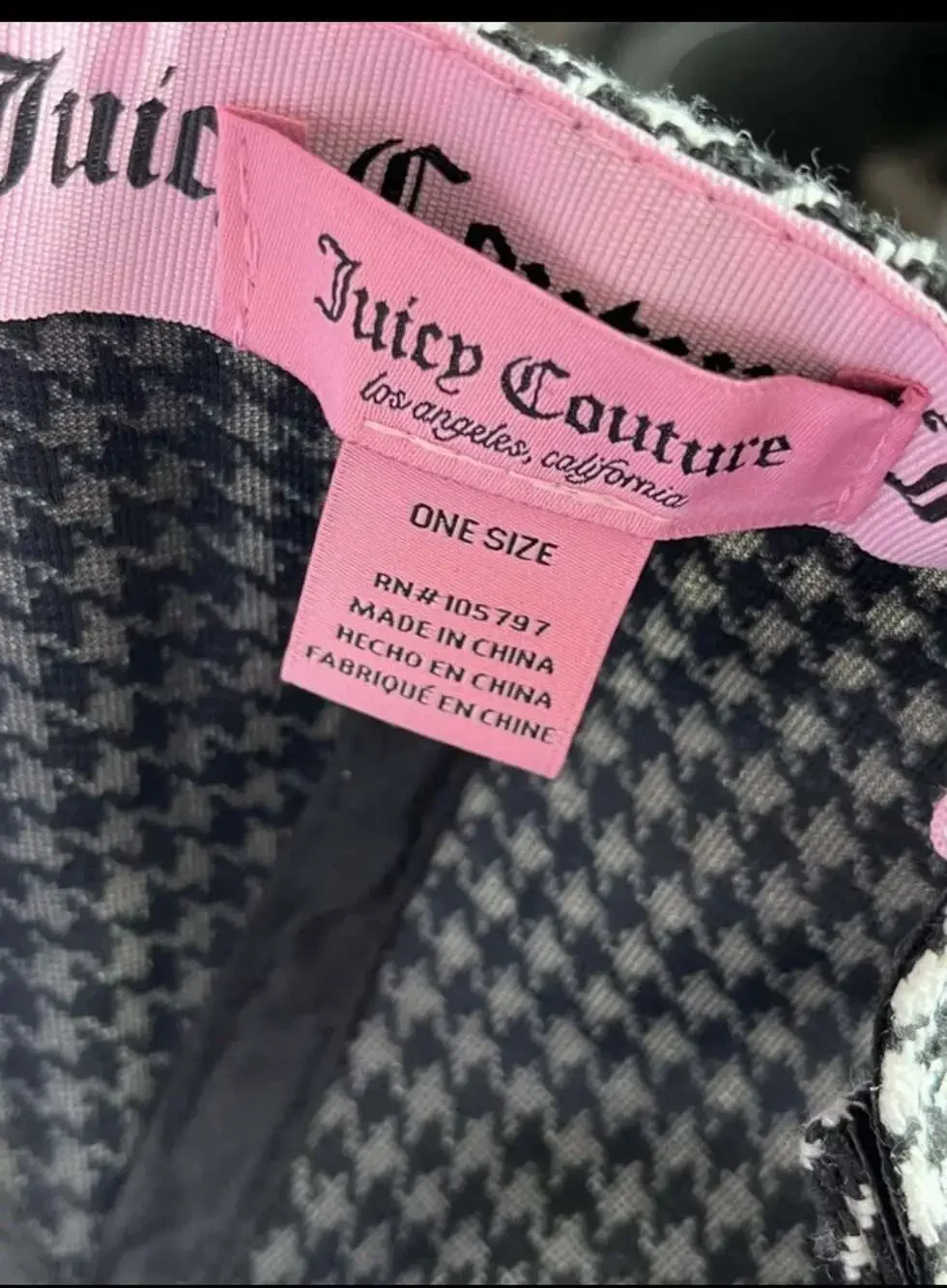 Juicy Couture Black and White Houndstooth Patch Logo Adjustable Baseball Cap Hat